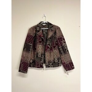 Molly & Maxx Women's Red Brown Floral‎ Tapestry Jacket Size L
